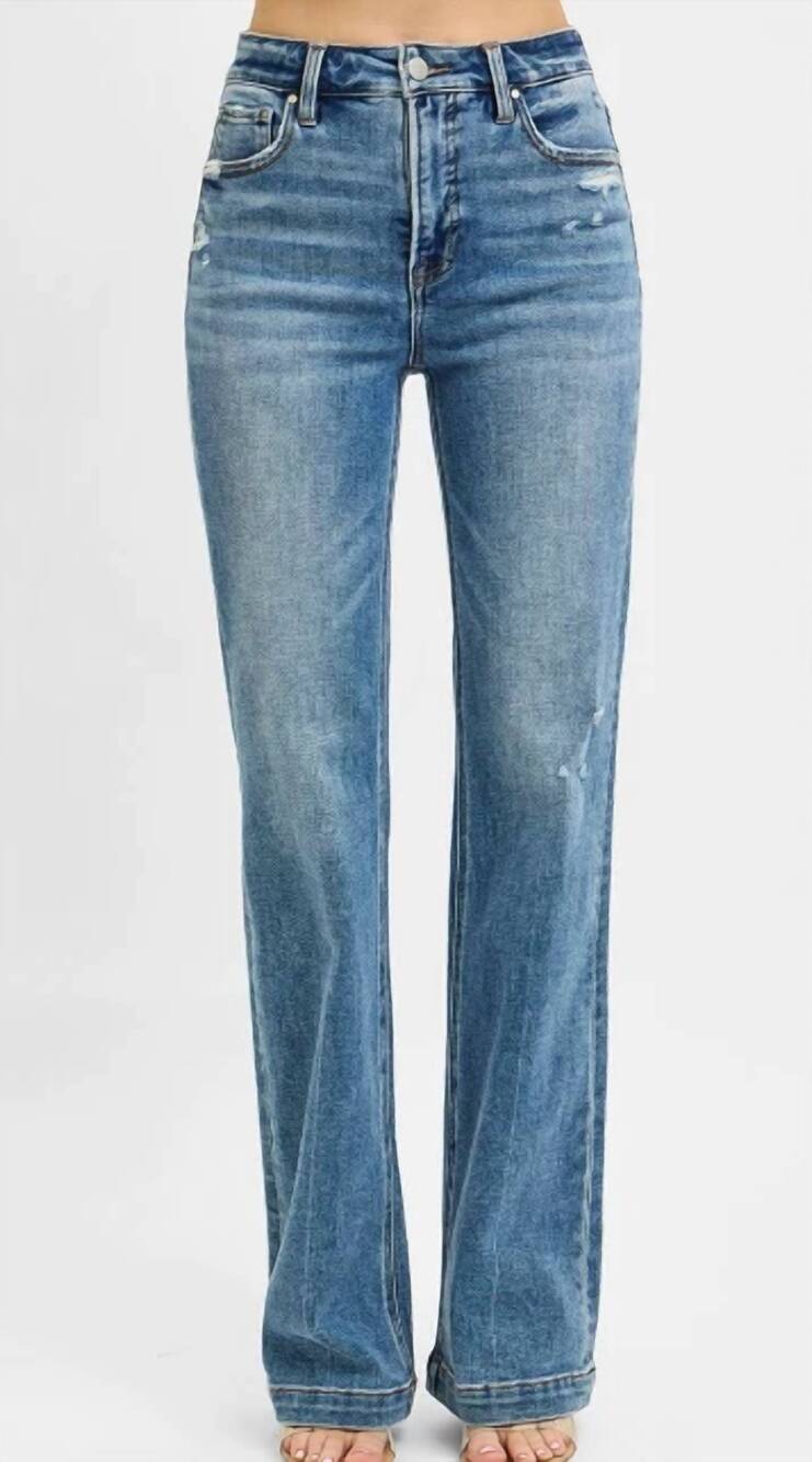 NEW RISEN tummy control high rise straight leg jeans in blue
